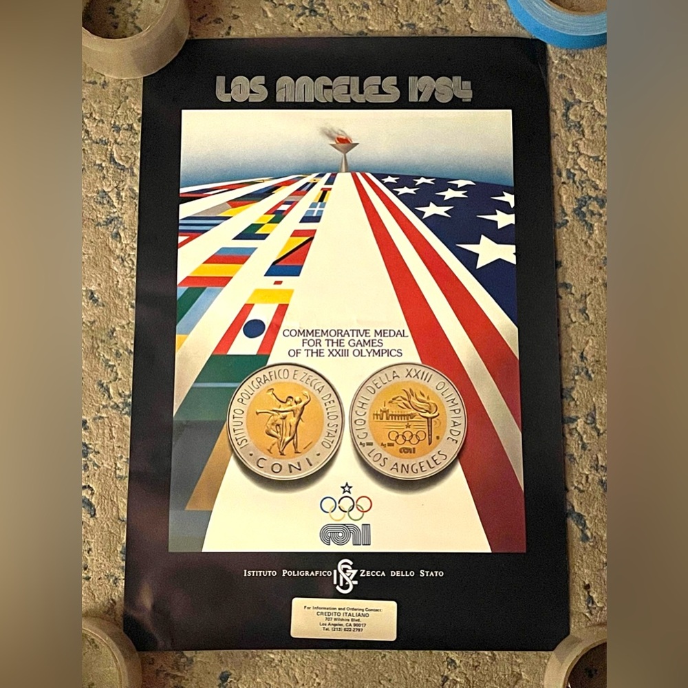 1984 Olympics Italian Poster 13 X 19 In Commemorative Medals Los Angeles